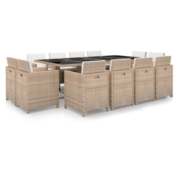 vidaXL Set da Pranzo da Giardino 13 pz con Cuscini in Polyrattan Beige