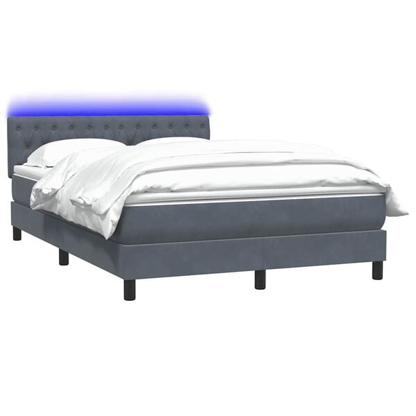 vidaXL Letto a Molle con Materasso e LED Grigio Scuro 140x220 cm Velluto