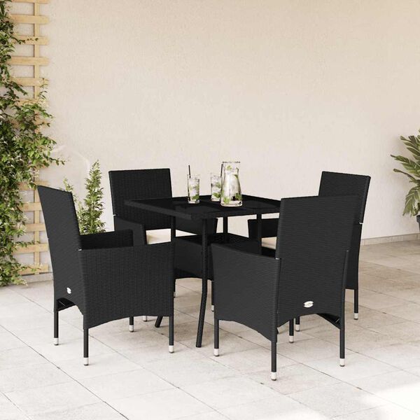 vidaXL Set da Pranzo da Giardino con Cuscini 5 pz Polyrattan e Vetro