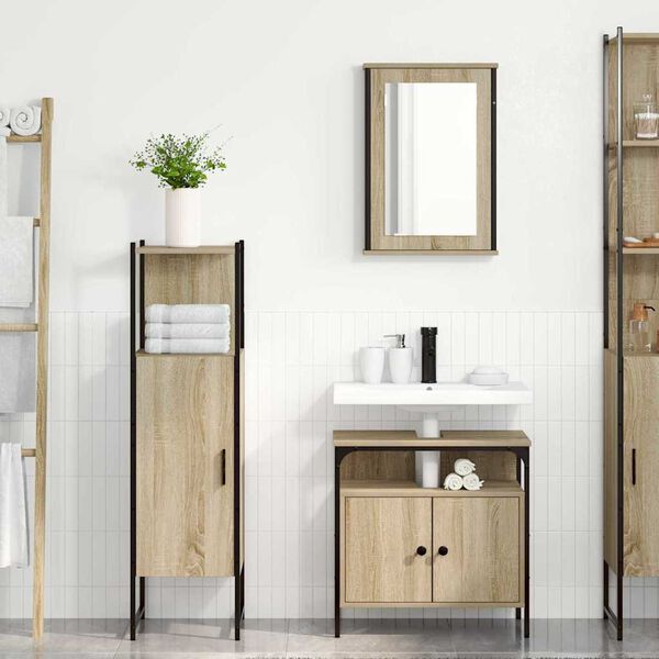 vidaXL Set di mobili per il bagno 3 pcs Marrone Legno multistrato