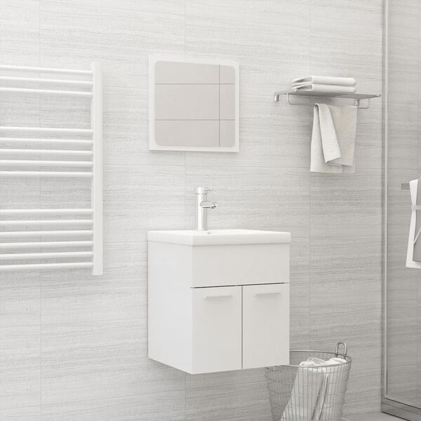 vidaXL Set Mobili da Bagno Bianco Lucido in Legno Multistrato