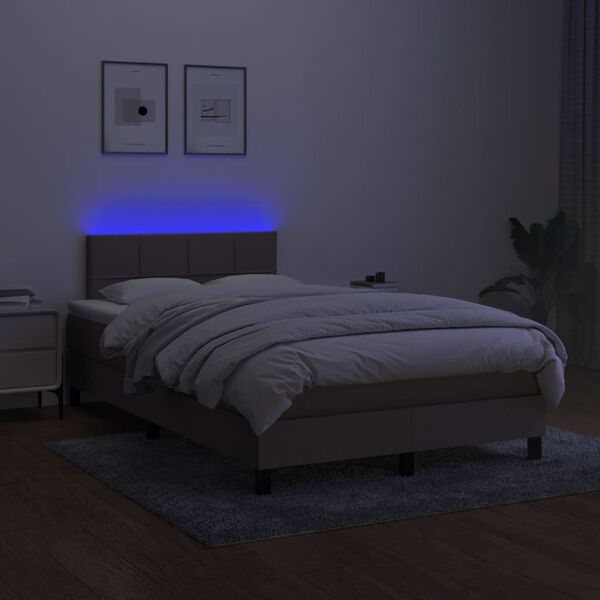 vidaXL Letto a Molle con Materasso e LED Tortora 120x200cm in Tessuto