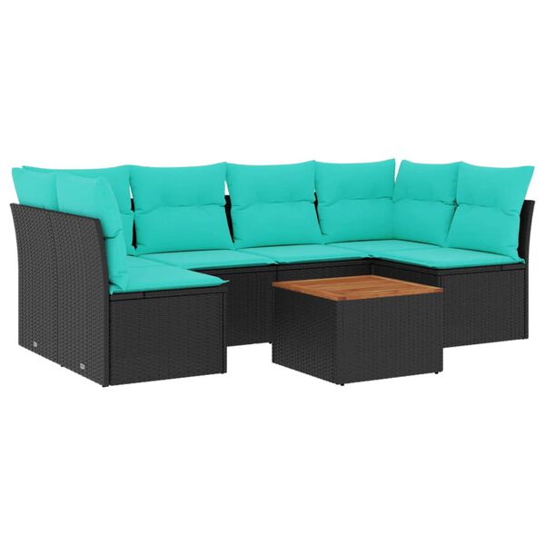 vidaXL Set Divani da Giardino 7 pz con Cuscini Nero in Polyrattan