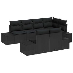 vidaXL Set Divano da Giardino con cuscino 7 pcs Nero polyrattan