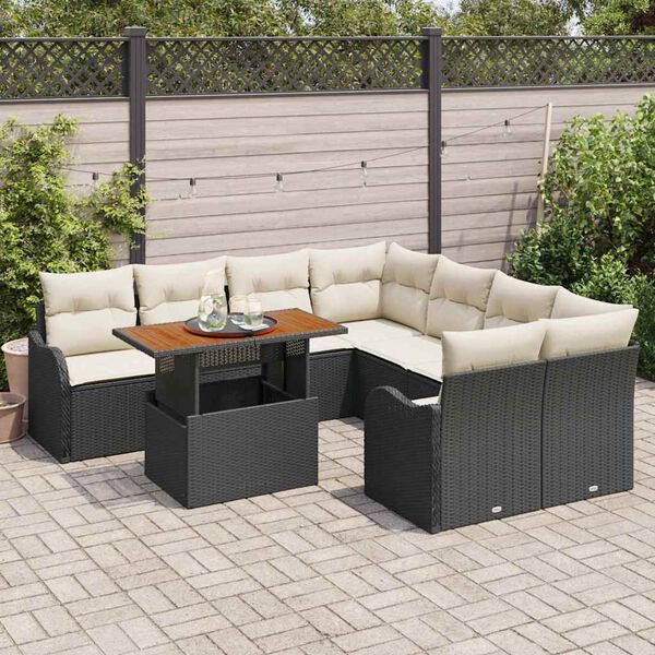 vidaXL Set Divano da Giardino con archiviazione 9 pcs Nero Poly Rattan