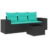 vidaXL Set Divani da Giardino 4 pz con Cuscini Nero in Polyrattan