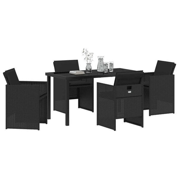 vidaXL Set da Pranzo per Giardino con cuscino 5 pcs Nero polyrattan