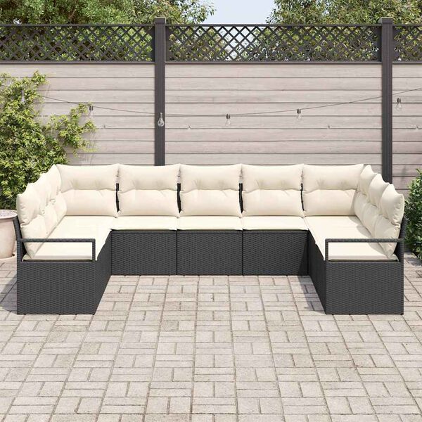 vidaXL Set di divani con cuscino 9 pcs Nero polyrattan