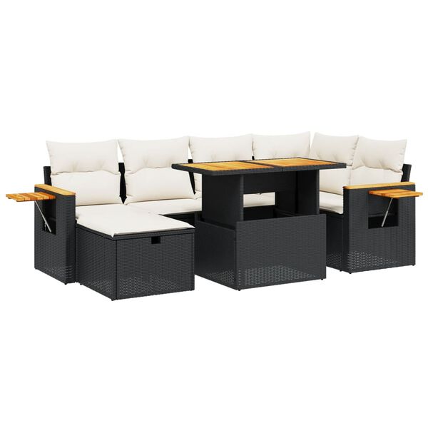 vidaXL Set Divani da Giardino con Cuscini 7pz Nero Polyrattan