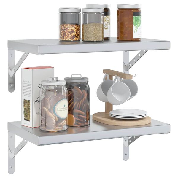 vidaXL Mensole a Muro 2 pz 50x30 cm Argento in Acciaio Inossidabile