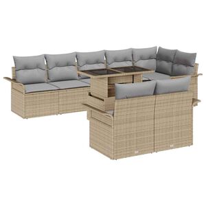 vidaXL Set Divano da Giardino con cuscino 9 pcs Beige Poly Rattan