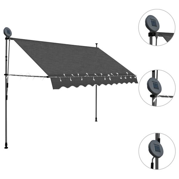 vidaXL Tenda da Sole Retrattile Manuale con LED 300 cm Antracite