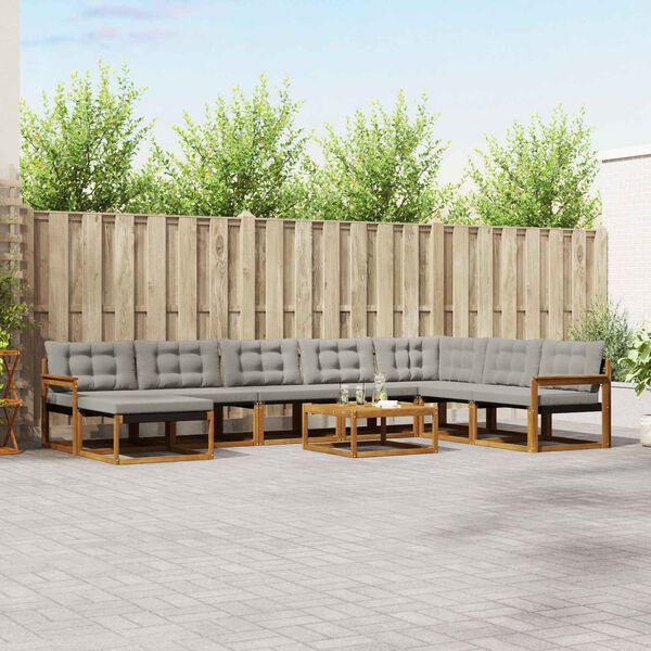 vidaXL Set di divani da esterno 9 pcs Grigio Naturale e Chiaro