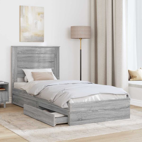 vidaXL Letto con Contenitore con testiera Grigio Sonoma 100 x 200 cm