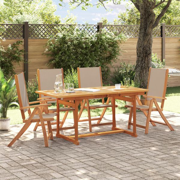 vidaXL Set Pranzo da Giardino 5pz Legno Massello di Acacia e Textilene