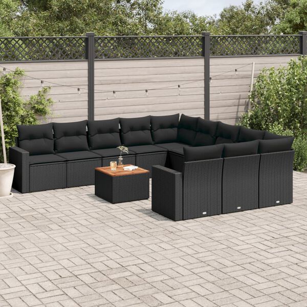 vidaXL Set Divani da Giardino 12 pz con Cuscini Nero in Polyrattan
