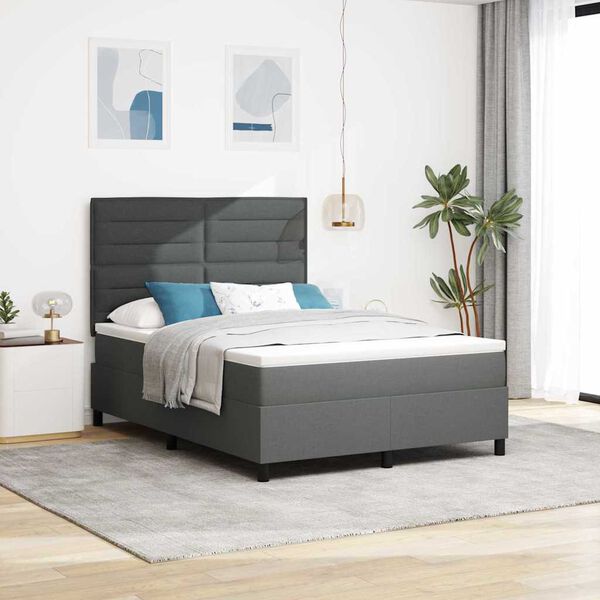 vidaXL Letto a molle con materasso Grigio scuro 140 x 200 cm Tessuto