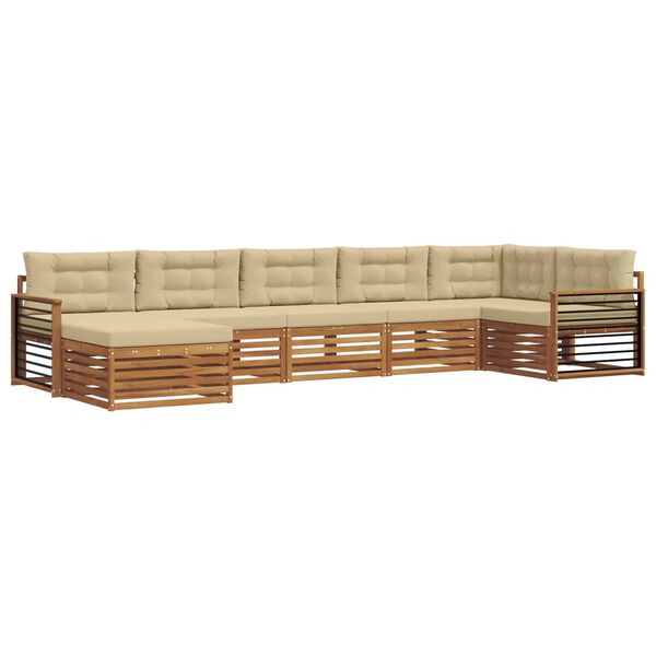vidaXL Set divani 7 pcs Naturale e Beige Legno di Acacia Massello
