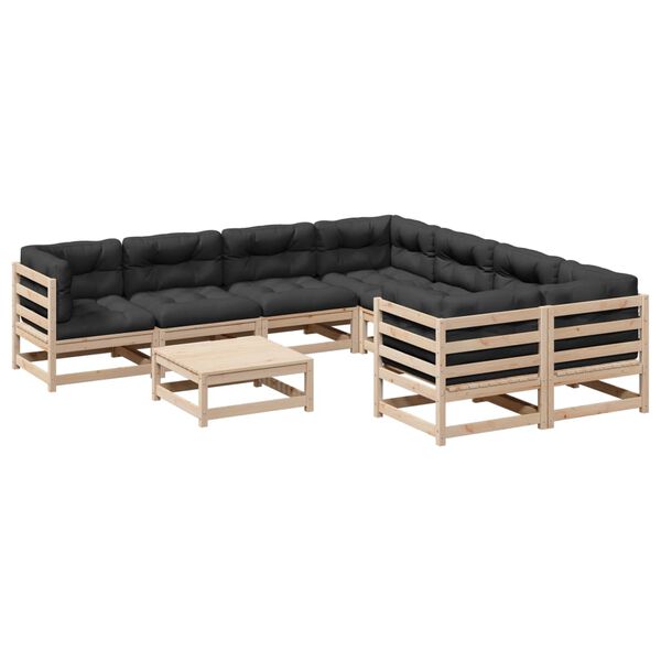 vidaXL Set Divani da Giardino 9 pz con Cuscini Legno Massello di Pino