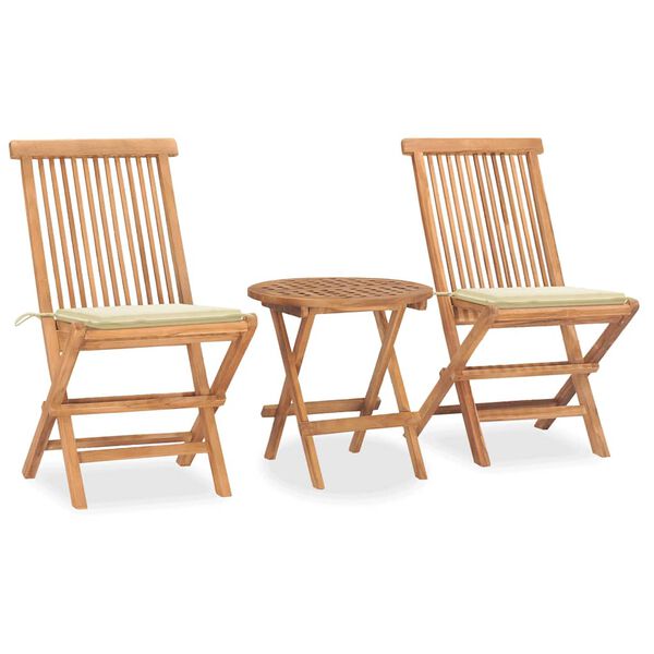 vidaXL Set da Pranzo Giardino Pieghevole 3 pz Cuscino Massello di Teak