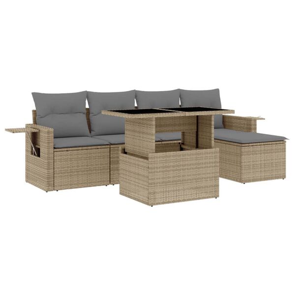 vidaXL Set Divano da Giardino 6 pz con Cuscini Beige in Polyrattan