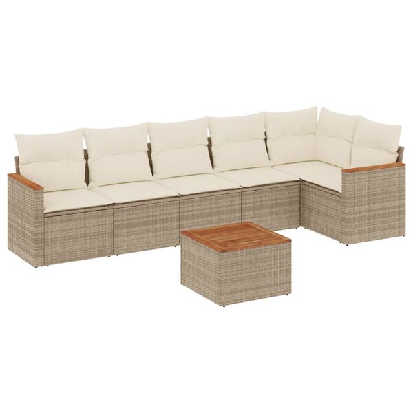 vidaXL Set Divani da Giardino 7 pz con Cuscini Beige in Polyrattan