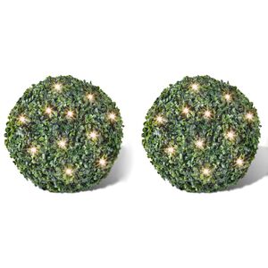 vidaXL 2 Palle topiarie foglie artificiali in legno di bosso 27 cm LED solare