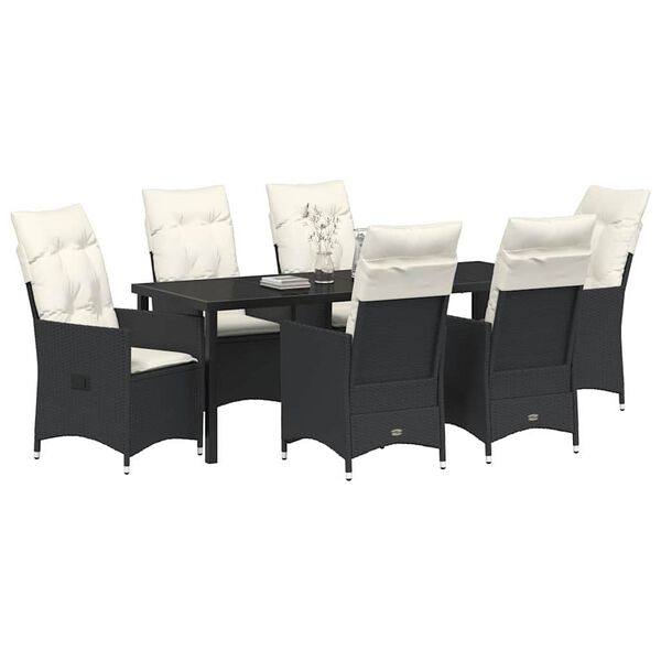 vidaXL Set da Pranzo per Giardino con cuscino 7 pcs Nero polyrattan