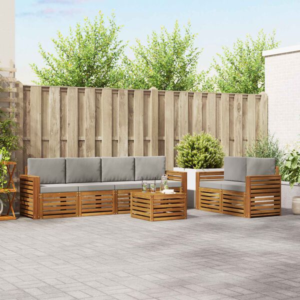 vidaXL Set divani con cuscino 7 pcs Grigio Naturale e Chiaro