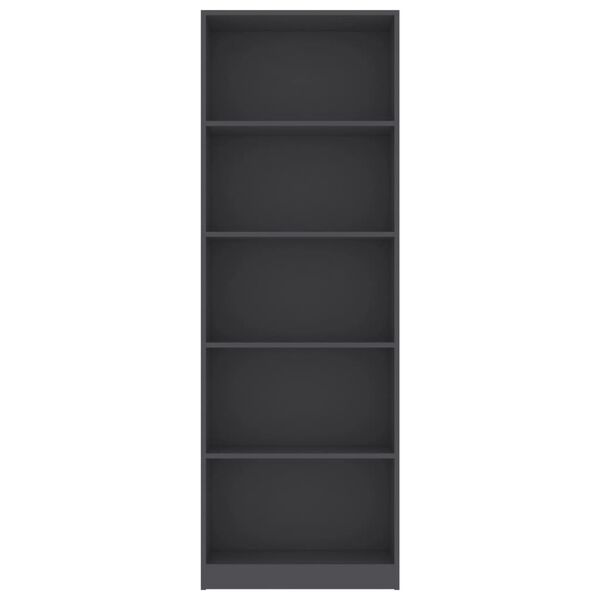 vidaXL Libreria a 5 Ripiani Grigia 60x24x175 cm in Legno Multistrato