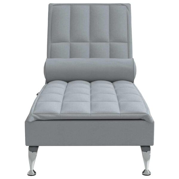 vidaXL Chaise Longue Massaggi Cuscino a Rullo Grigio Chiaro in Tessuto