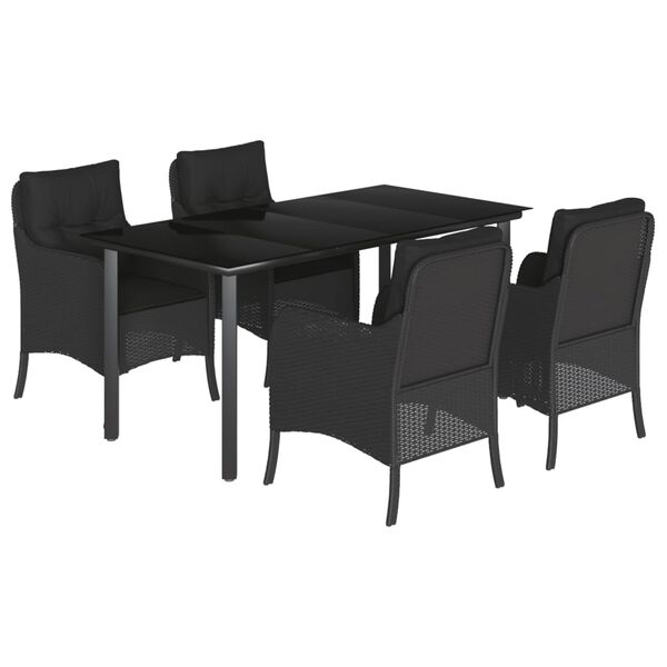 vidaXL Set da Pranzo da Giardino 5 pz Nero con Cuscini in Polyrattan