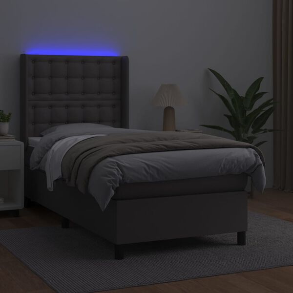 vidaXL Giroletto Molle con Materasso e LED Grigio 100x200cm Similpelle