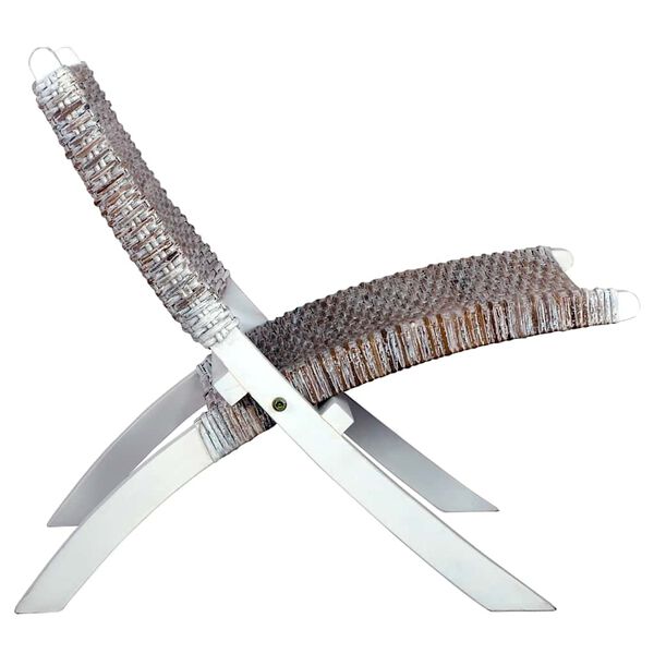 vidaXL Sedia Relax Bianca in Rattan Kubu Naturale e Mogano Massello