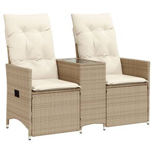 vidaXL Divano Giardino Reclinabile 2 Posti Tavolino Beige Polyrattan