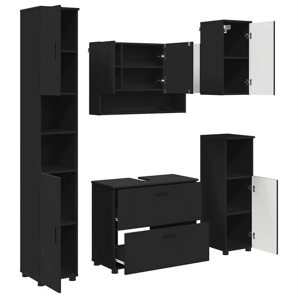 vidaXL Set di mobili per il bagno con cassetto con porta 5 pcs Nero