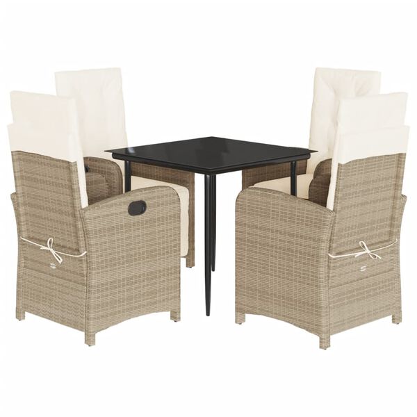 vidaXL Set da Pranzo da Giardino 5 pz con Cuscini Beige in Polyrattan