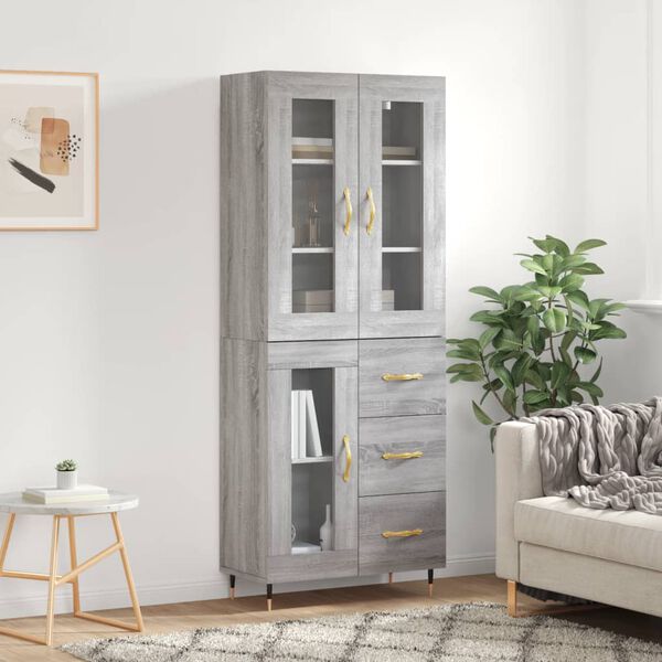 vidaXL Credenza Grigio Sonoma 69,5x34x180 cm in Legno Multistrato