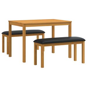 vidaXL Set da pranzo 3 pz Nero Legno di Quercia Massello