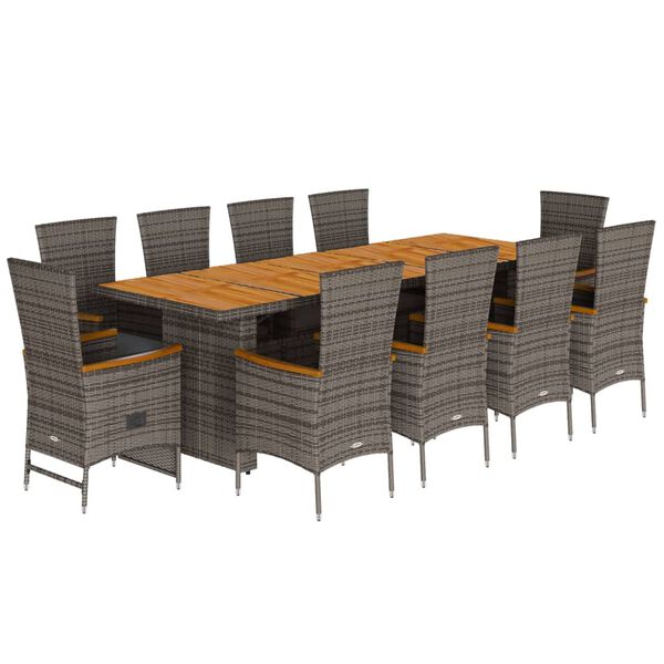 vidaXL Set da Pranzo da Giardino 11pz con Cuscini in Polyrattan Grigio