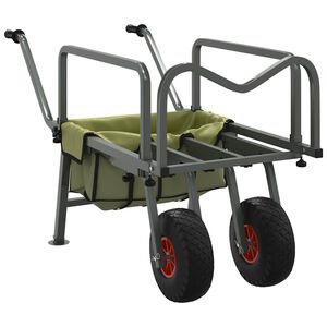 vidaXL Carrello da Pesca Verde con 2Ruote Acciaio Verniciato a Polvere