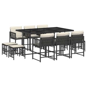 vidaXL Set da Pranzo da Giardino 11 pz con Cuscini in Polyrattan Nero