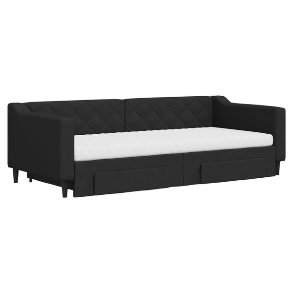 vidaXL Divano Letto Estraibile con Cassetti Nero 90x200 cm in Tessuto