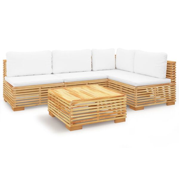 vidaXL Set Divani da Giardino 5 pz con Cuscini Legno Massello di Teak