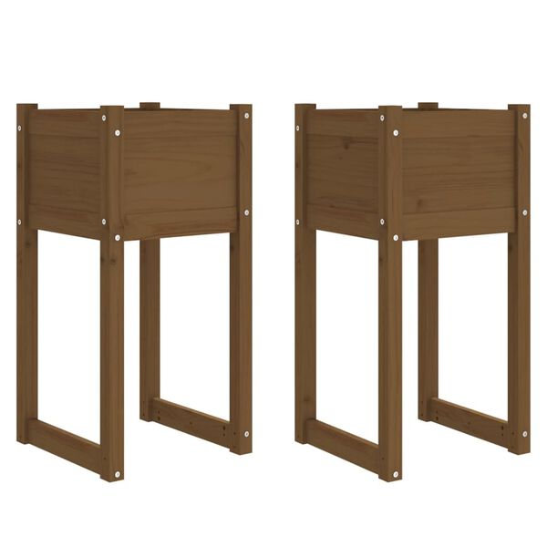 vidaXL Fioriere 2 pz Marrone Ambra 40x40x81 cm Legno Massello di Pino