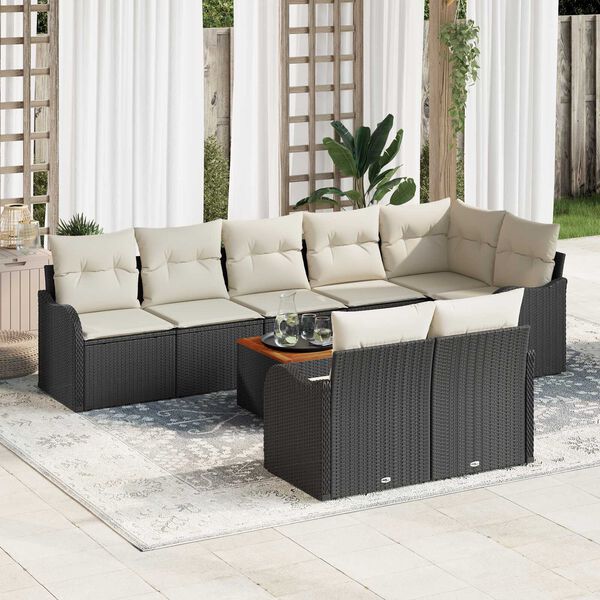 vidaXL Set Divano da Giardino 9 pcs Nero e bianco