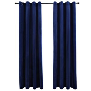 vidaXL Tende Oscuranti con Anelli 2 pz Blu Scuro in Velluto 140x175 cm