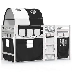 vidaXL Letto a Soppalco con Tunnel Bambini Bianco e Nero 90x190cm Pino