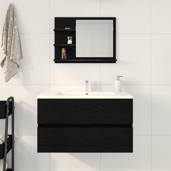 vidaXL Specchio da Bagno Rovere Nero 60x10,5x45 cm Legno Multistrato