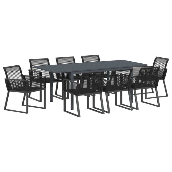 vidaXL Set da Pranzo per Giardino 9 pcs Nero Poly Rattan